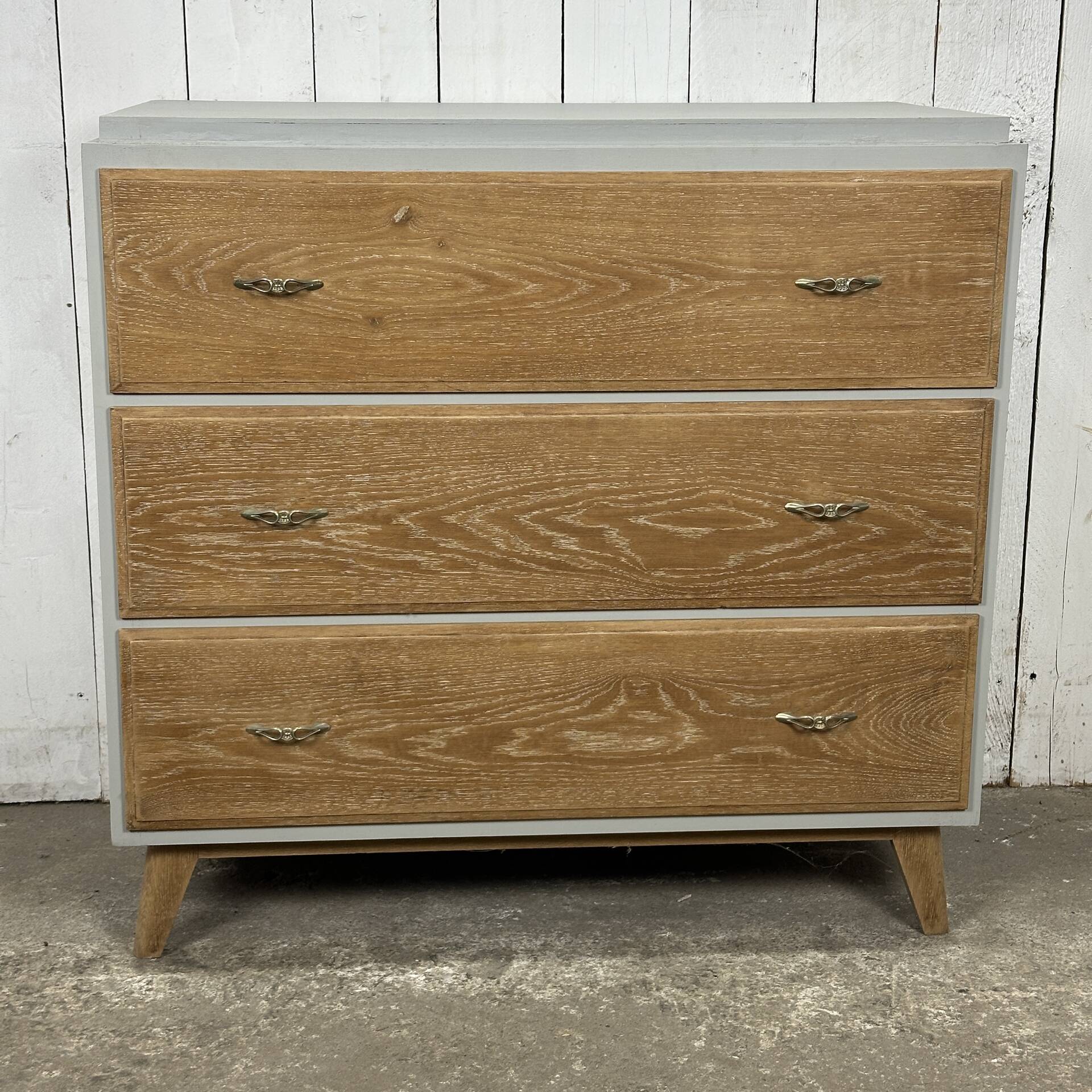 Vintage commode from the 50s-60s – cerused wood and grey