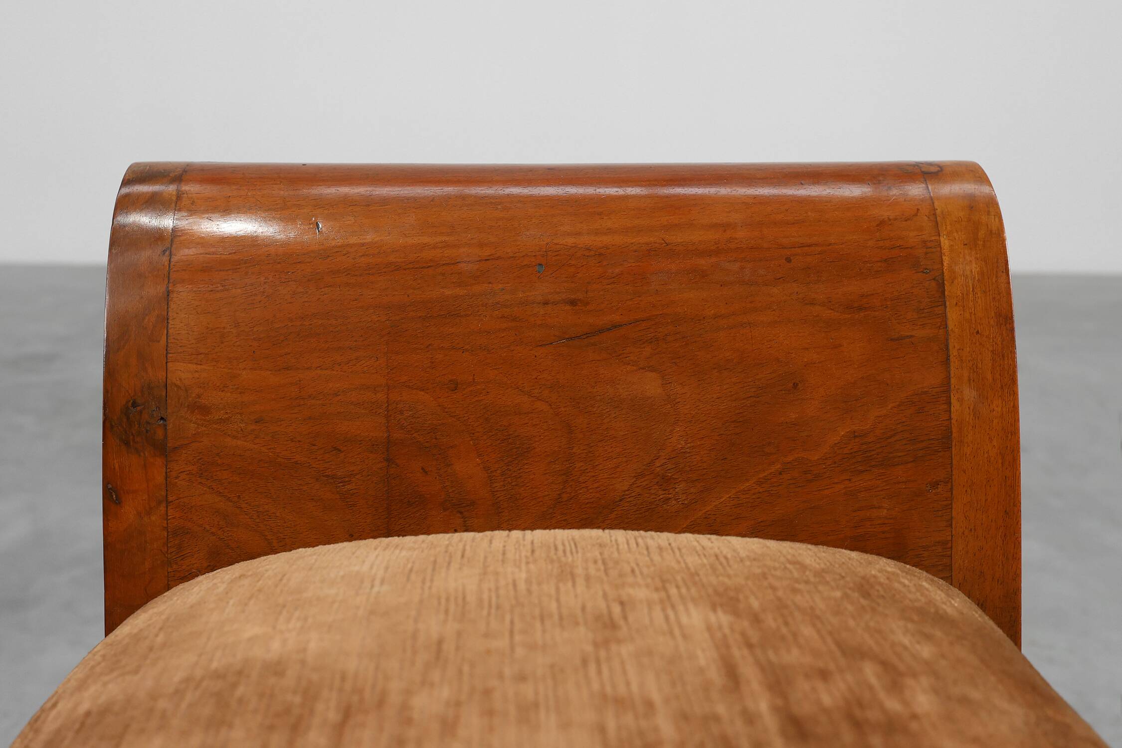 Art Deco Walnut Stool with Original velvet Upholstery, Italy ca. 1920