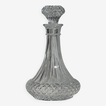 Large glass carafe with ribbed stopper and diamond tips H25