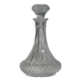 Large glass carafe with ribbed stopper and diamond tips H25