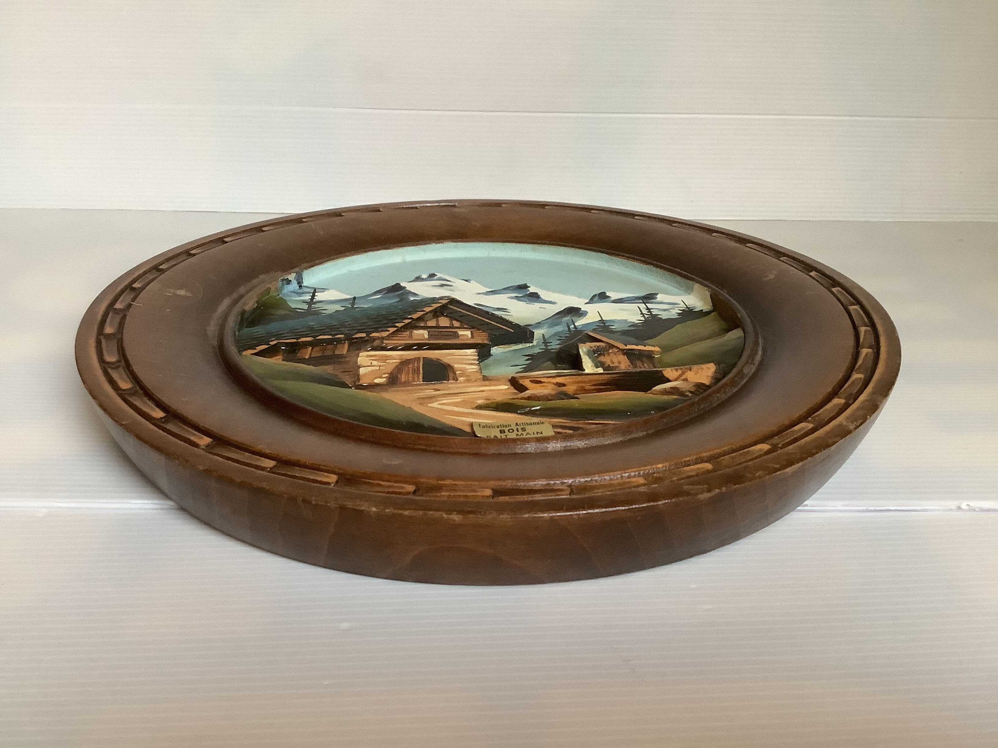 Ancient mountain landscape frame painted and carved by hand