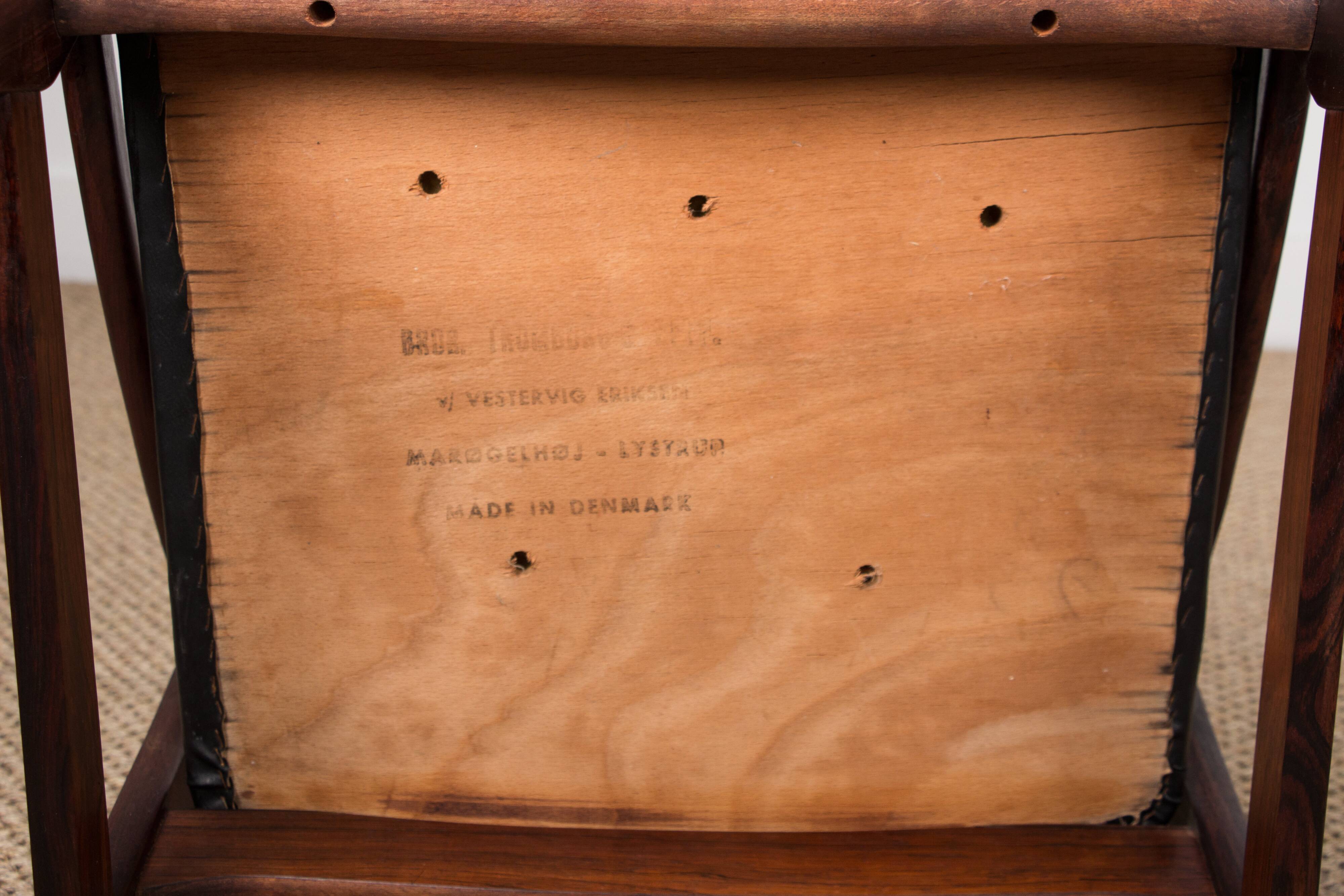 4 chaises danoises en palissandre et skaï noir par Vestervig Eriksen, 1960