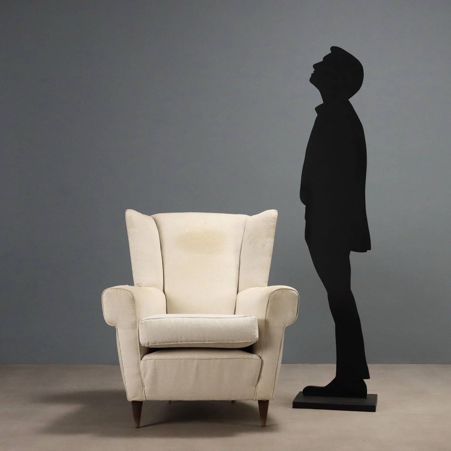 Fauteuil bergère vintage en hêtre et tissu, design années 1950