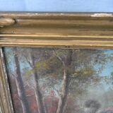 Peinture ancienne paysage sous bois signé.