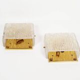 Pair of 1970s Italian brass & Murano glass wall lights