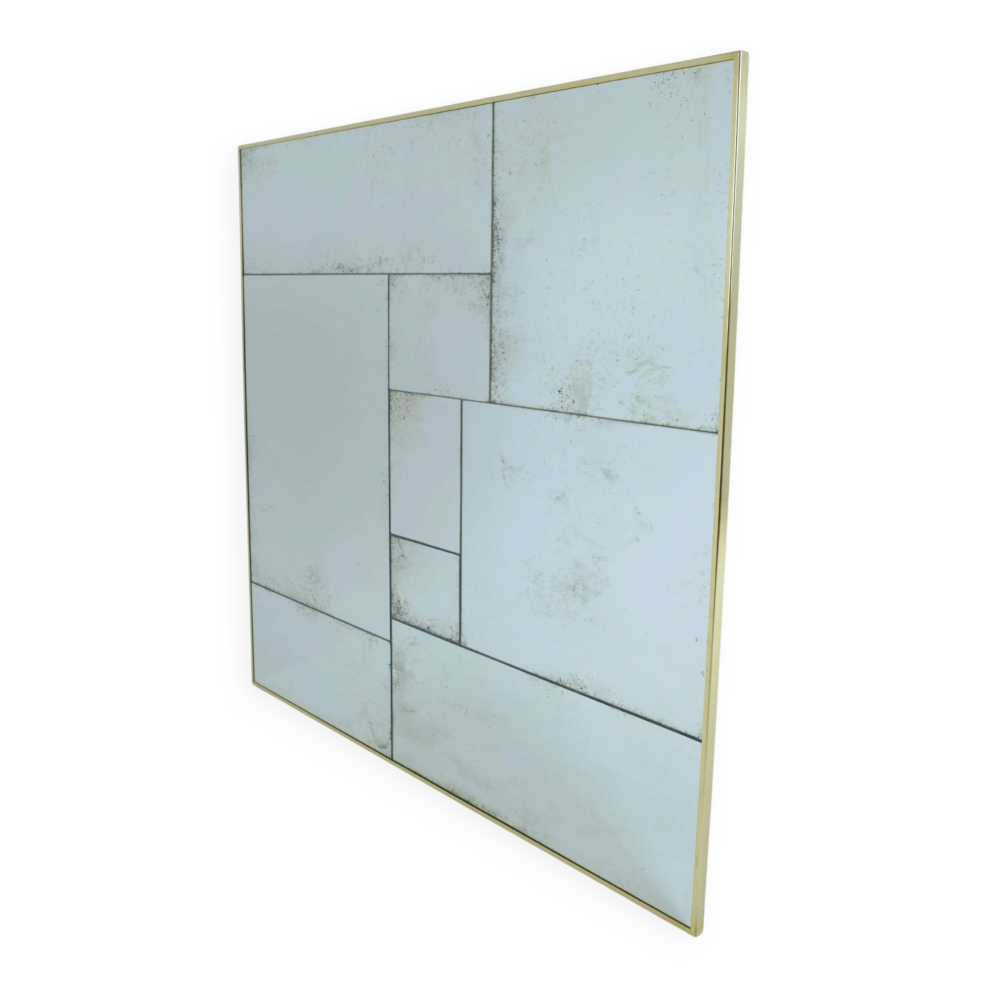 Handcrafted industrial mirror made to measure with an authentic hand-aged brass frame XL