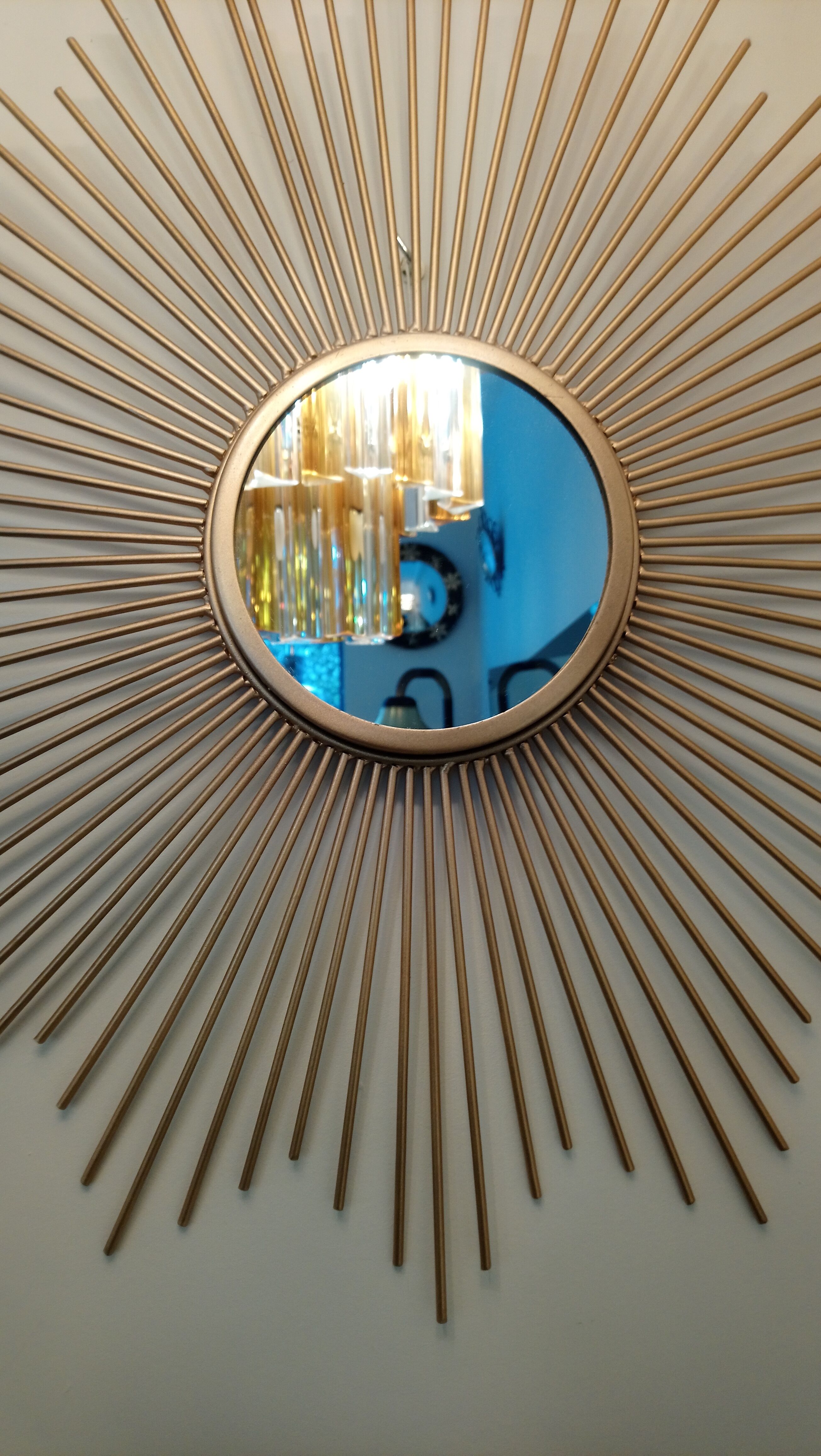 Vintage sun mirror in gold metal 55cm