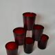 Set of 6 70s burgundy colored glass glasses