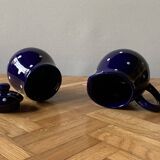 Vintage midnight blue coffee and dessert service with white polka dots - Feinsteinzeug glazed ceramic