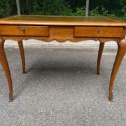 Louis XV style flat desk in solid cherry wood with pull-out extensions and leather top 19