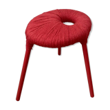 Ikea Red Metal and Wool Three pod Stool, Model Eskilstuna, 1990s