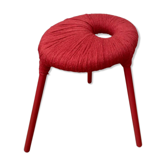 Ikea Red Metal and Wool Three pod Stool, Model Eskilstuna, 1990s