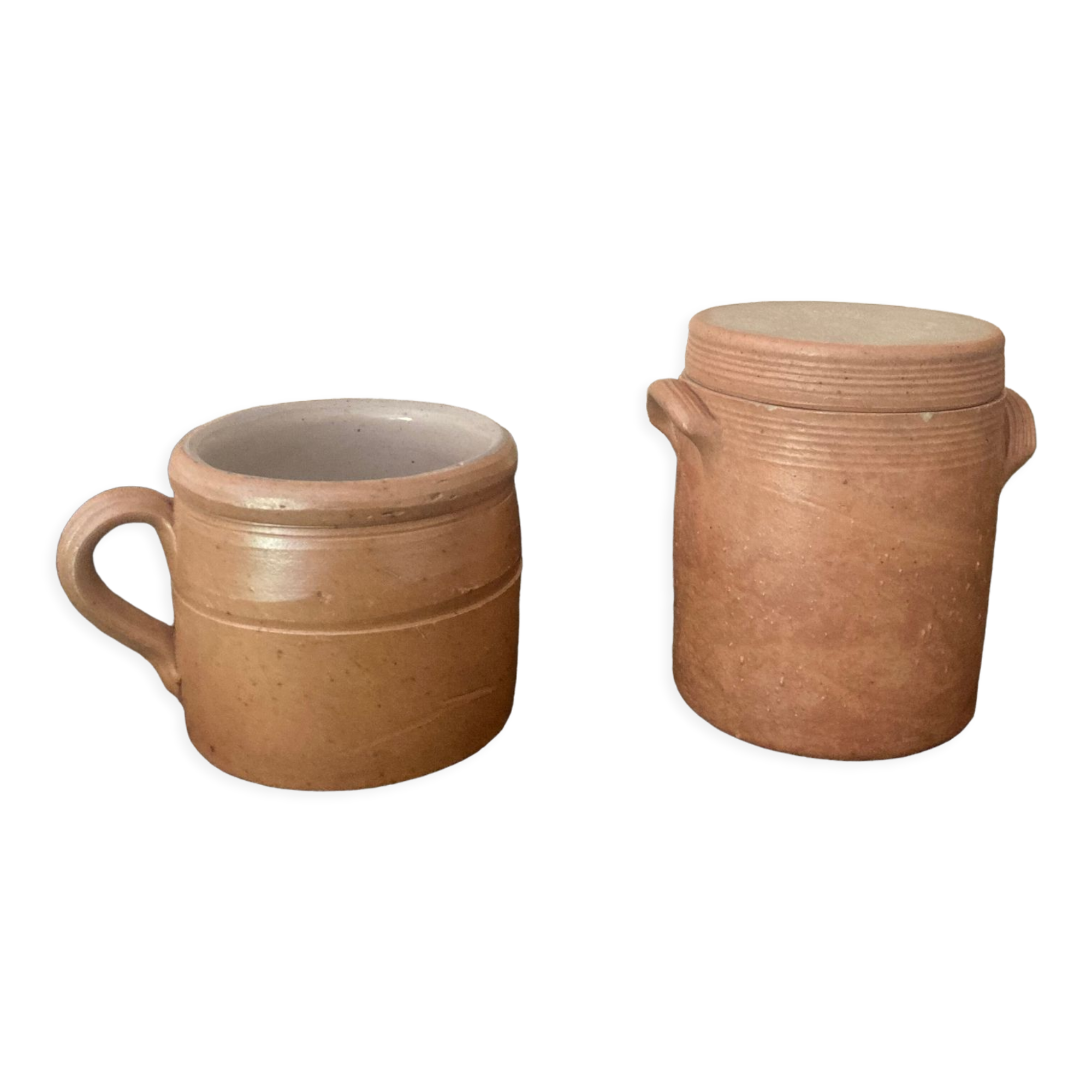 Set of 2 old pots in glazed stoneware