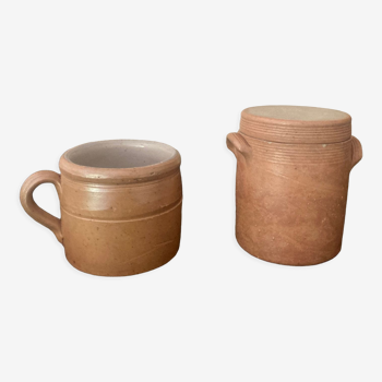 Set of 2 old pots in glazed stoneware