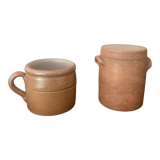 Set of 2 old pots in glazed stoneware