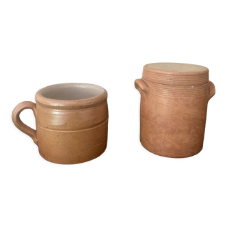 Lot de 2 pots anciens en grès émaillé