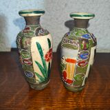 2 Old enamelled satsuma vases XIXth handmade miniatures
