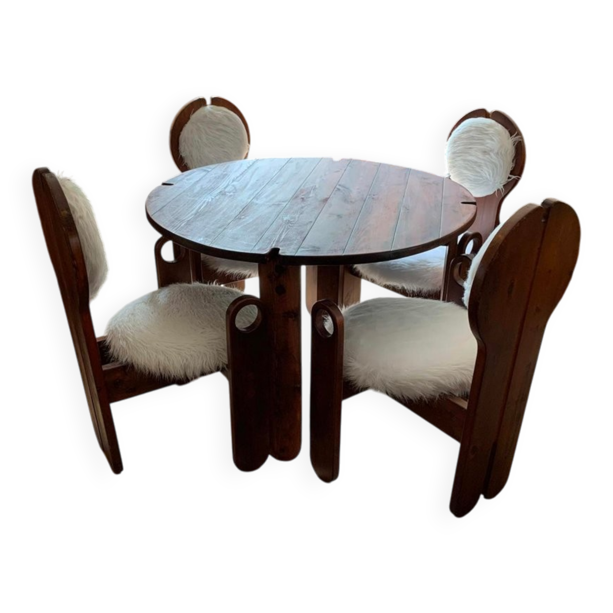 Vintage 5-piece Szedleczky set in wood with white covers, round table Ø112 cm.
