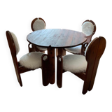 Vintage 5-piece Szedleczky set in wood with white covers, round table Ø112 cm.