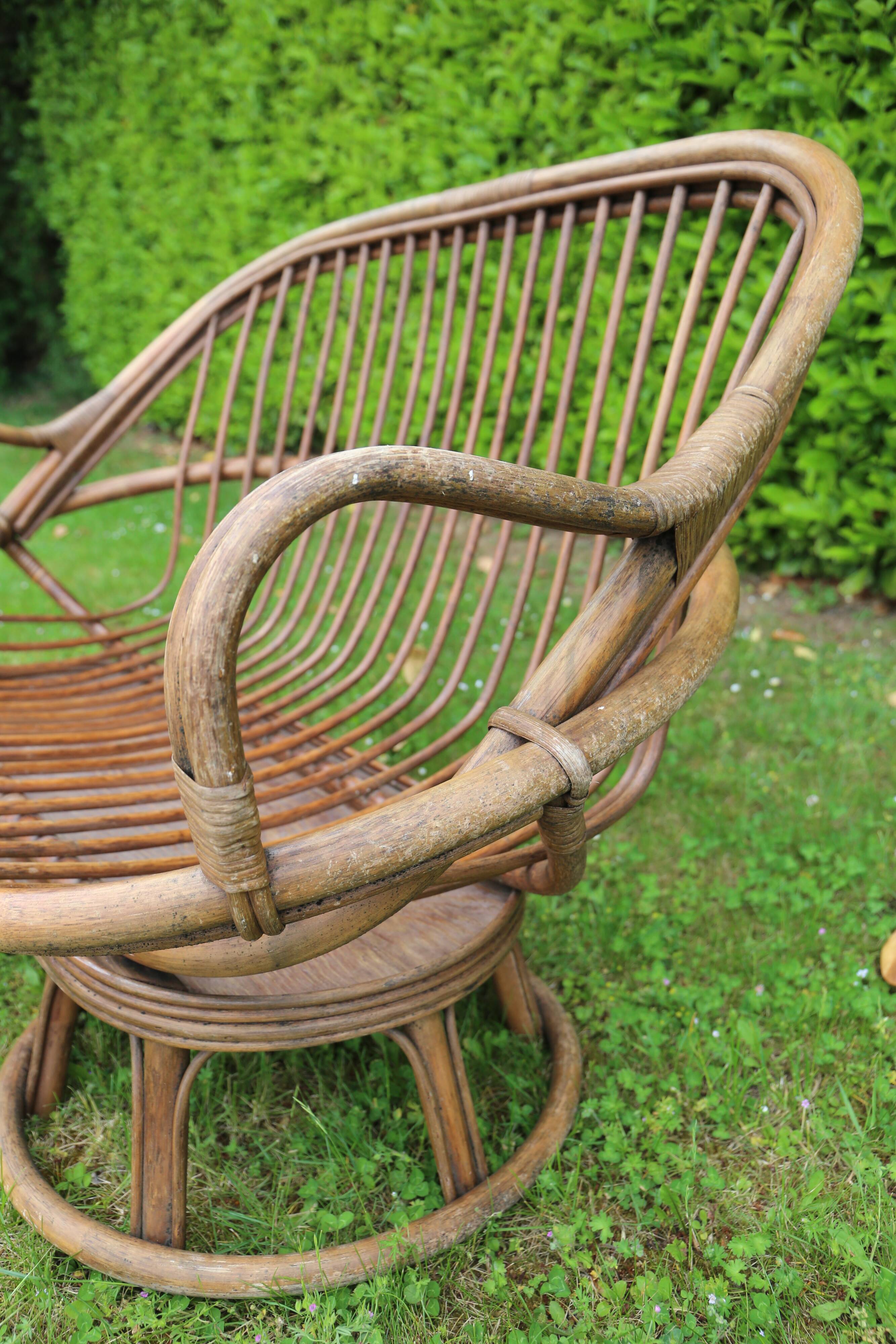 Banquette en rotin deux places, vintage