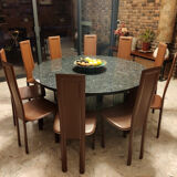 Round table in polished granite 10 seats