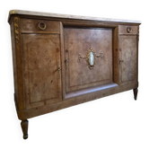 Buffet ancien de style Louis XVI en orme loupe avec plateau en marbre, fin XIXe siècle