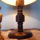 Wooden Desk Lamp with Geometric Design and Fabric Shade, France