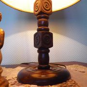 Wooden Desk Lamp with Geometric Design and Fabric Shade, France