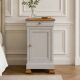 Renovated antique bedside table – Greige Galuchat, wooden top – houseboat style