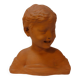 Terracotta bust of a smiling little boy.
