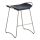 Contemporary Kitchen Counter Barstool Old Silver Steel & Navy Blue Leather
