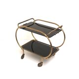 Brass and black glass bar cart / serving cart / side table by Grünstadt