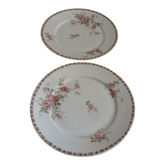 2 dishes with cakes porcelaine de limoges brand au coq jbt & cie rose stems