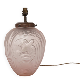 Lampe de table Art déco britannique Jobling des années 1930 en verre rose mat