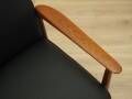 Lounge chair by Grete Jalk, solid teak frame, black leather upholstery, Denmark, 1970s