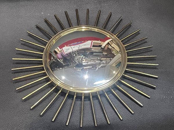 ancien Miroir Soleil Oeil De Sorcière laiton bruni
