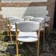 Six vintage 70s Baumann style chairs white buckle fabric