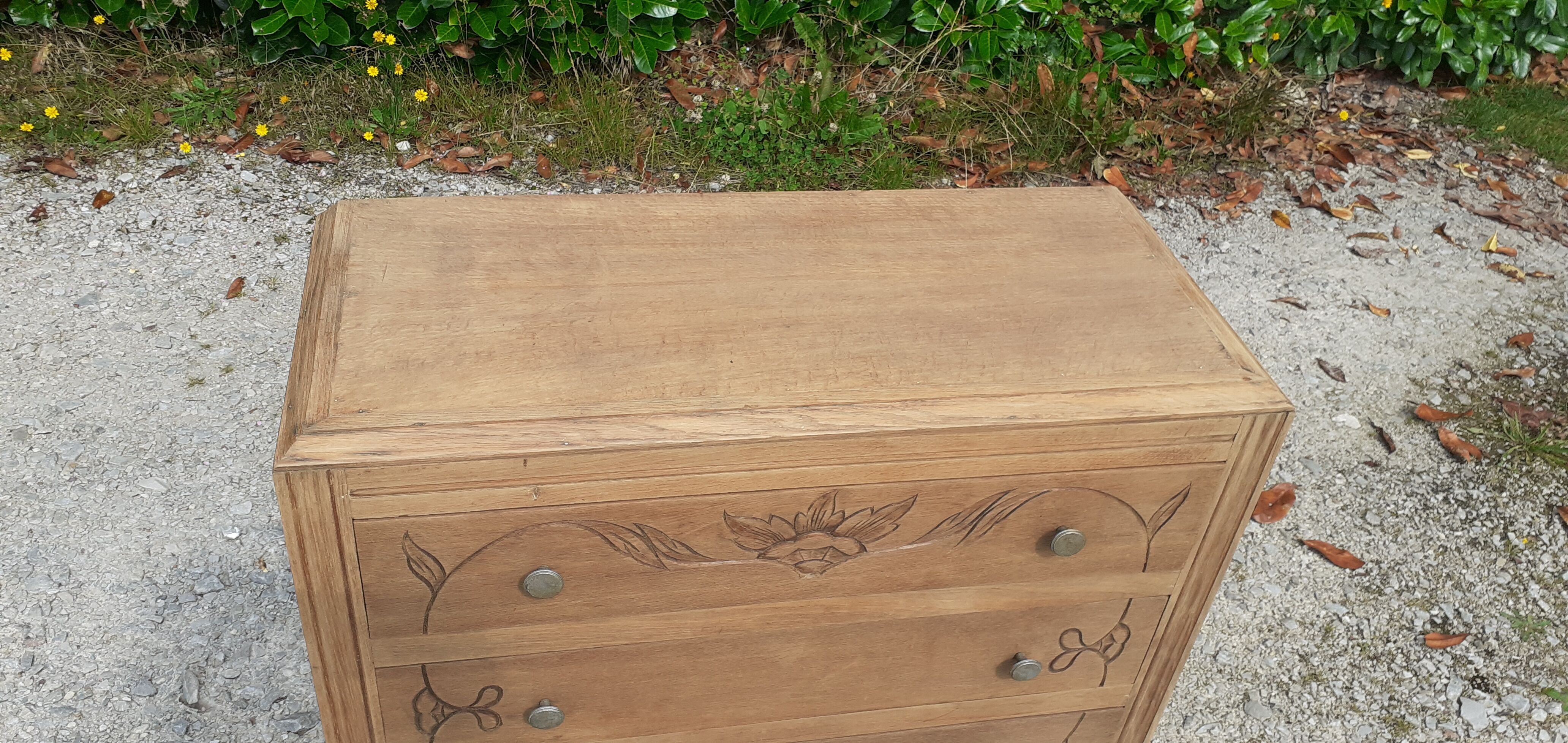 Chest of drawers 3 drawers art deco wood raw