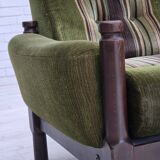 1970s, Scandinavian 2-seater sofa, green furniture velour, beech wood.