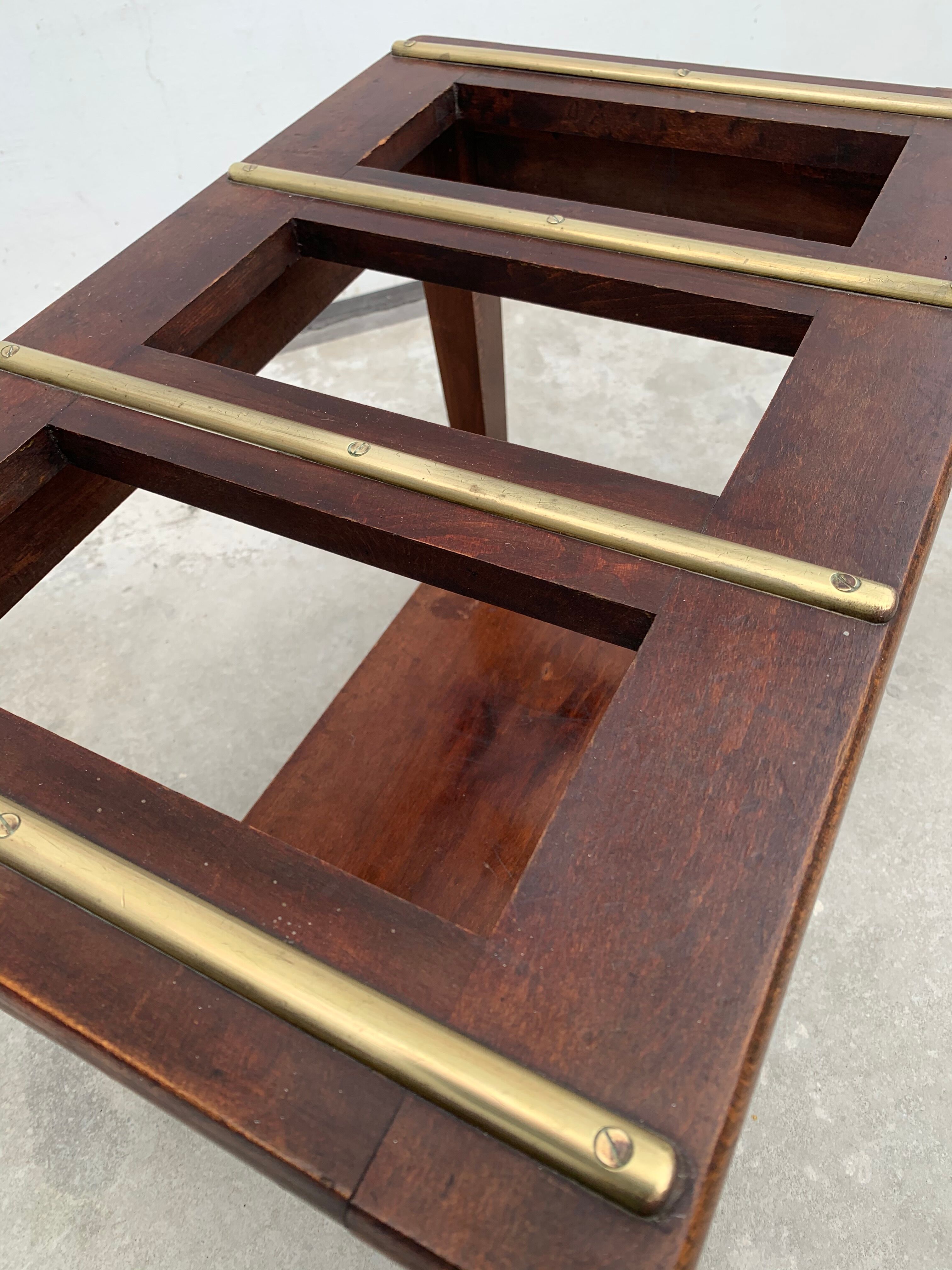 2 old English luggage rack in bronze and 19th century wood