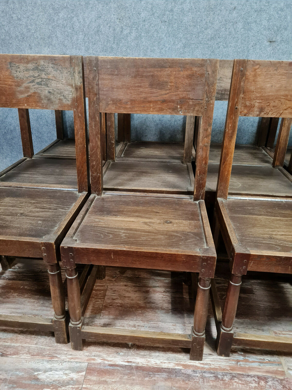 Series of 12 Louis XIII oak chairs circa 1850