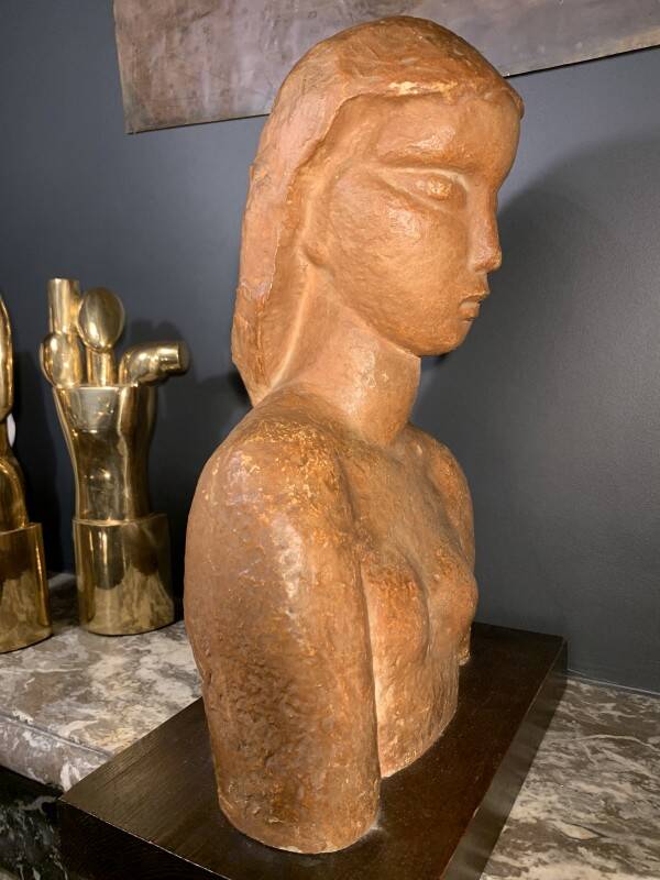 Art Deco Expressionist Sculpture "Nude Female Bust" unique piece 1940