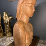 Art Deco Expressionist Sculpture "Nude Female Bust" unique piece 1940