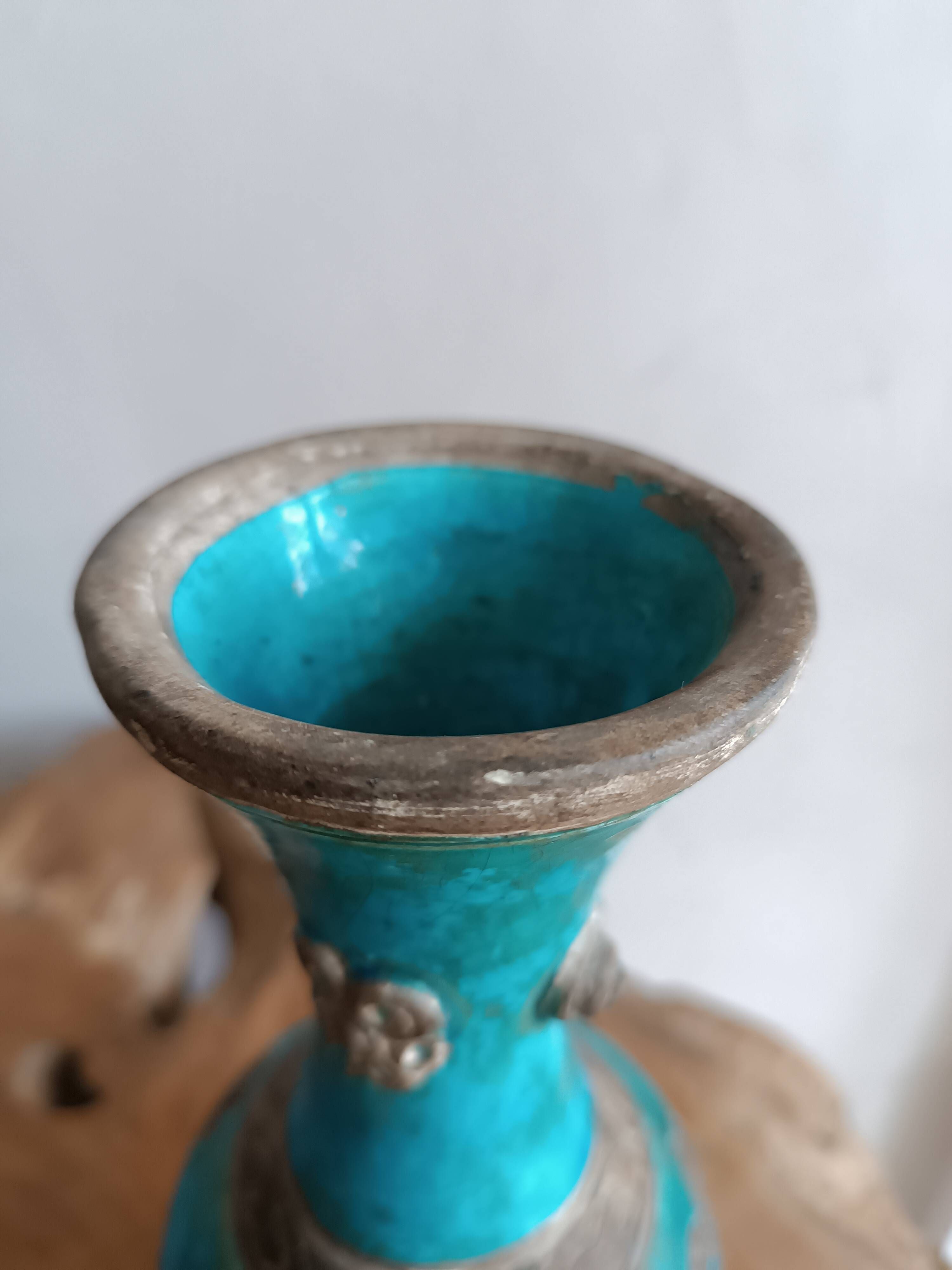 Ugo zaccagnini turquoise ceramic vase with dragon decoration