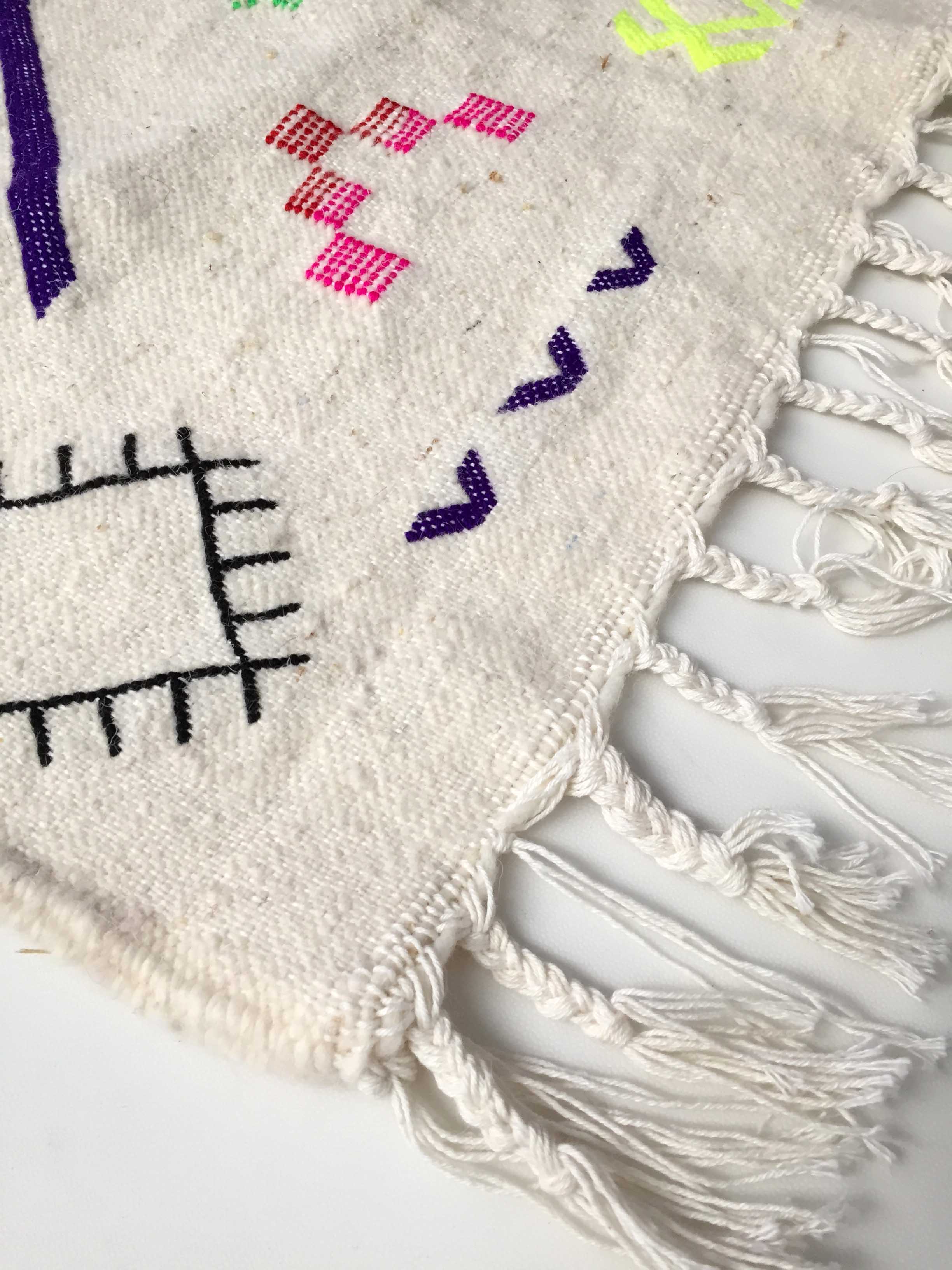 Kilim ecru carpet with colorful and fluorescent patterns 234x144cm