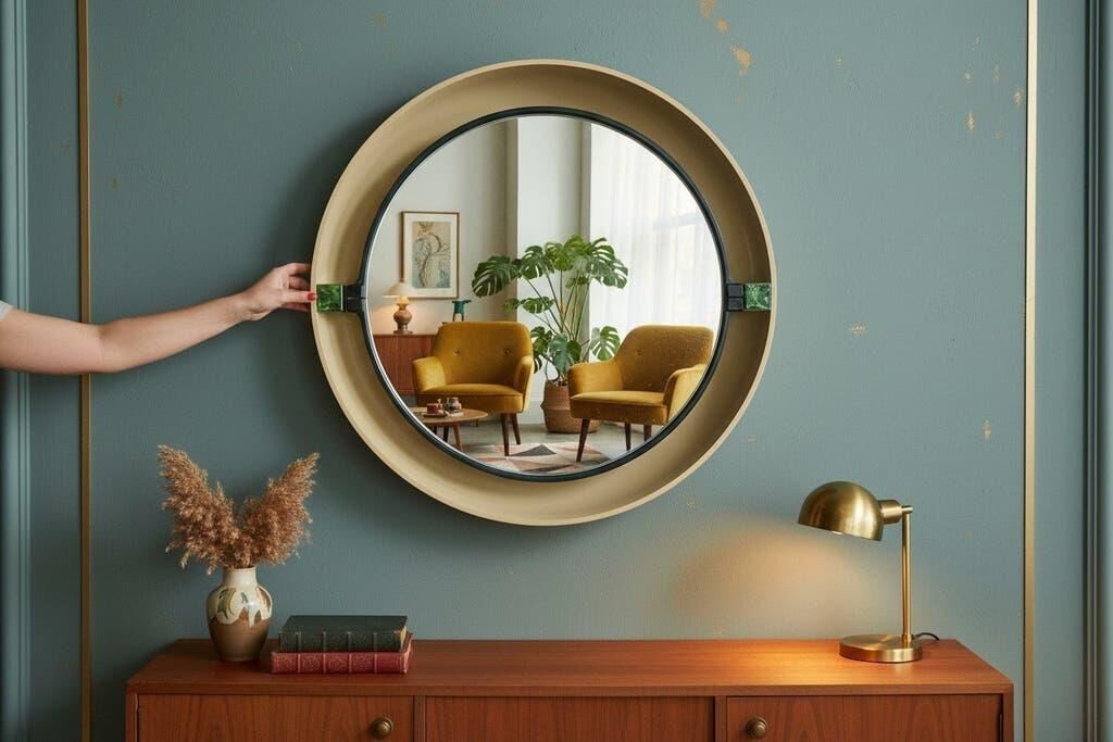 Vintage round mirror allibert with lighting