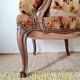 Antique cabriolet armchair in floral velvet – Louis XV style / Retro chic