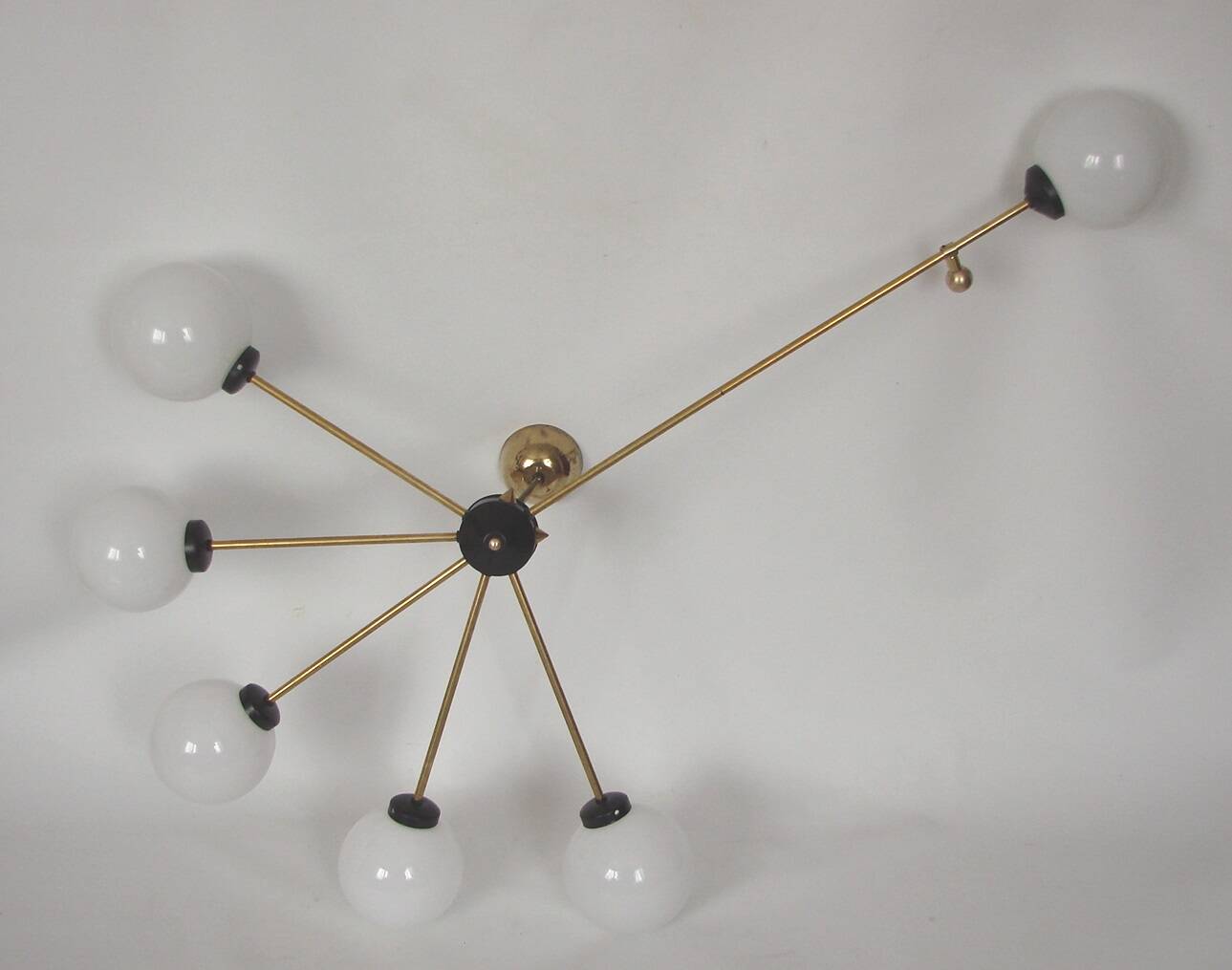 Chandelier vintage Stilnovo des années 60 en laiton et verre, 6xE14.