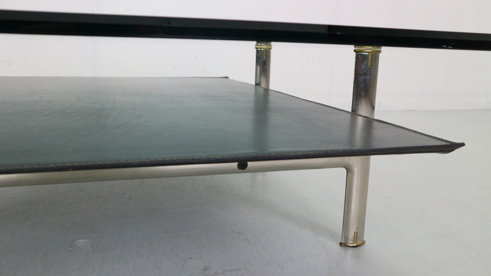 B&B Italia 'Diesis' Two-Tier Glass and Leather Coffee Table by Antonio Citterio