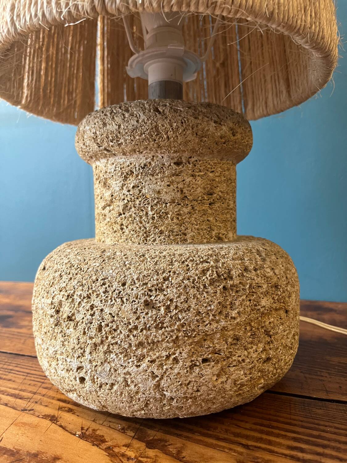60s lamp in stone with artisanal rope shade
